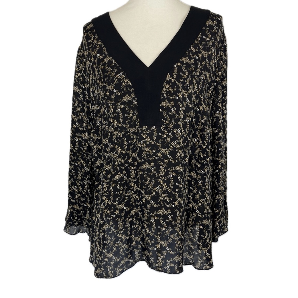 Lane Bryant 100% Silk Floral Top Size 22/24 3X Dark Romantic Lightweight Office